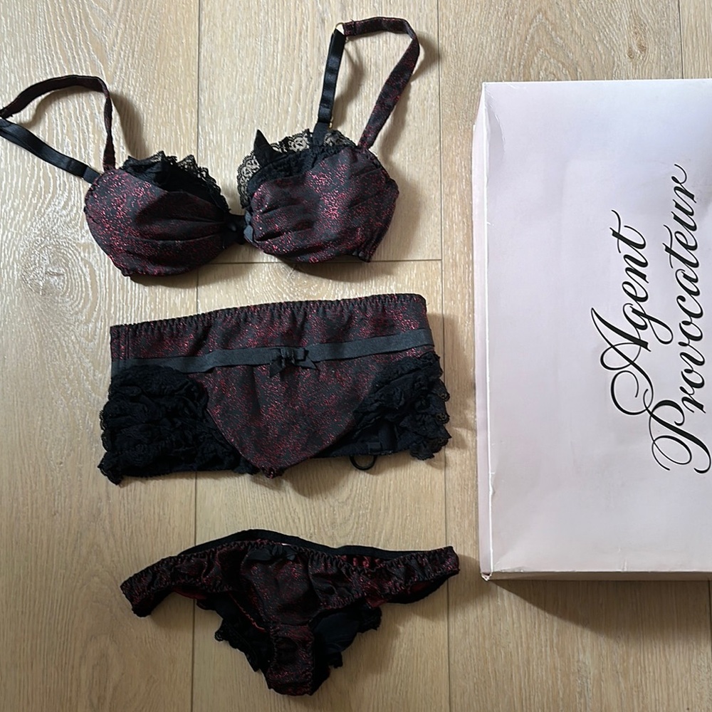 Agent Provocateur Black and Red Lace Lingerie Set